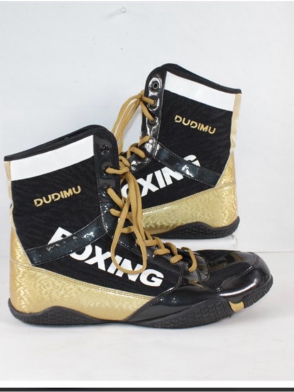 DUDIMU Boxing Boots Black/Gold High Top – Men’s US 11